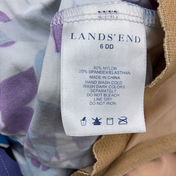 Lands End Tankini Women 6DD Blue Purple Floral Drawstring Bow Bra Swim Top - Picture 6 of 7